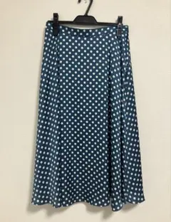 水玉模様 フレアスカート 青