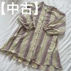 【中古】BREEZE ストライプ 長袖ワンピース 120センチ