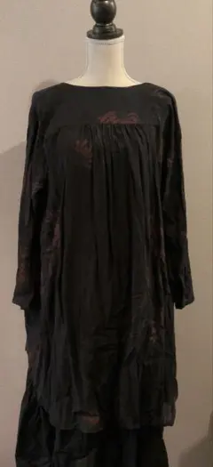 パドカレ キュプラボイル チョコレートコスモスプリントワンピース