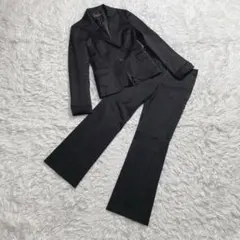 インディヴィ パンツスーツ セットアップ ストライプ ブラック 黒 M 38