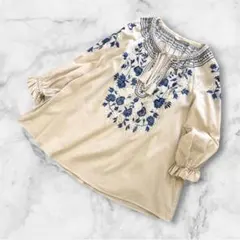 《IENA イエナ》エンブロイダリー 刺繍 ブラウス コットン ベージュF 9分