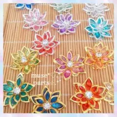 ブルー シルバー 大 メタルフラワーパーツ ハンドメイド ピアス イヤリング