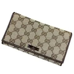 極美品　グッチ 長財布 GGキャンバス ロゴプレート 二つ折り財布 フラップ