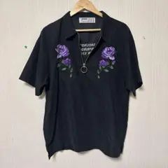 LEGENDA 半袖シャツ 黒 紫薔薇