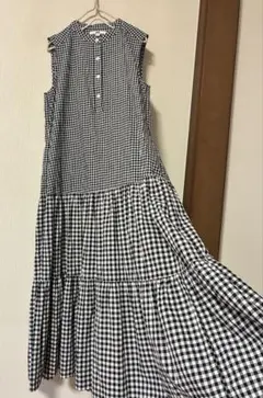 レディース　ユニクロ　ギンガムチェックワンピース　ティアードワンピース　M