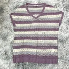 ショップチャンネル　ジョリーフェム　サマーニット　Vネック　透かし編み　M〜L