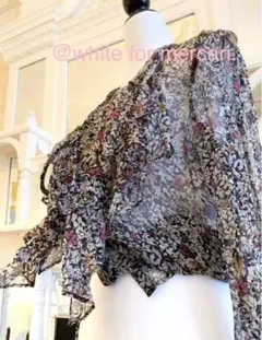 ラルフローレン シックなフローラル胸元たっぷりフリルシルクシフォンシャツ