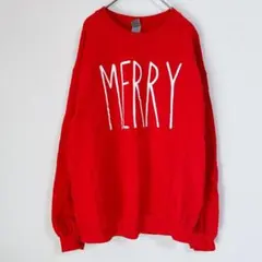 GILDAN ギルダン スウェット MERRY ロゴプリント レッド 赤 古着