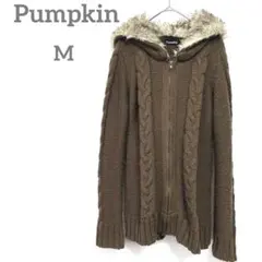 カーディガン M ブラウン ケーブル編み　ジップアップ　ファー付き　パーカー