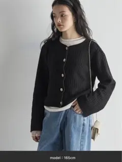 リップルジャガードノーカラーニットジャケット
