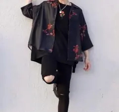 INTER FACTORY 花柄オープンカラーシャツ Mサイズ 黒