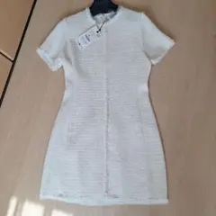 ZARA ツイードワンピース ホワイト 半袖　ミニワンピースのサムネイル