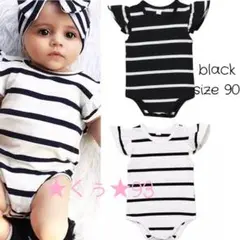 肩フリル ボーダーロンパース ブラック 90サイズ♡海外製品♡H＆M GAP