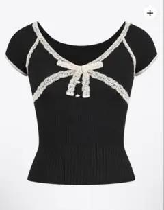 andwang Coquette Lace Ribbon Top black