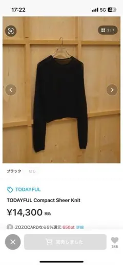 TODAYFUL Compact Sheer Knit ブラックのサムネイル