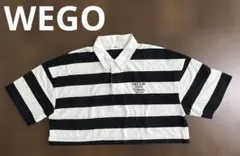 WEGO ワンポイント刺繍ラガーTシャツ 襟付き 白黒ボーダーのサムネイル