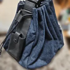 pour deux プルドゥ 巾着 デニム レザー ショルダー バッグ