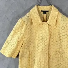 Style&co. ジャケット　半袖　レトロ　個性的　リネン　古着　黄　VT2