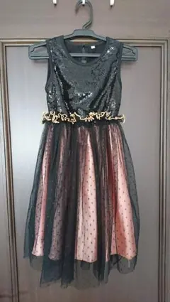 スパンコール ワンピース ドレス ピアノ発表会 120 130 黒 レース