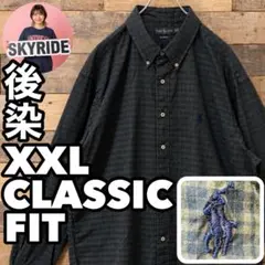 ラルフローレン 後染め 墨黒チェック 長袖シャツ XXL ポニー刺繍 BD 古着