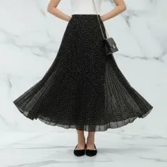 ジーユー　GU フレアロングスカート　ドット柄　水玉模様　【L】 ブラック　美品