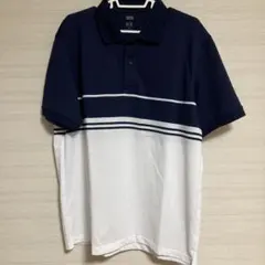 UNIQLO ポロシャツ XL ネイビー/ホワイト ストライプ