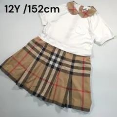 現行タグ✨バーバリー　ワンピース切り替えノバチェック　12Y 152cm✨白