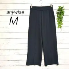 エニワイズ　ワイドパンツ　ウエストゴム　M　ブラック　伸縮性　ストレッチ