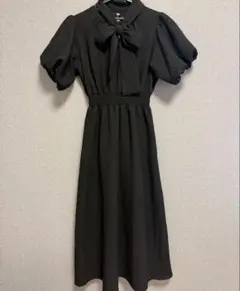 ブラック ボウタイ 半袖 ロングワンピースems