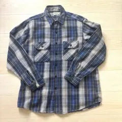 90s USA製 青オンブレ FIVE BROTHER ネルシャツ 青×黒×白