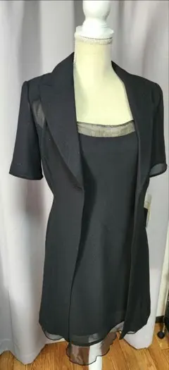 レディース　ジャケット&ワンピース　シースルー ブラック　コサージュ付き　L