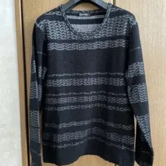 トルネードマート　黒/グレー ストライプ ニットセーター Mのサムネイル