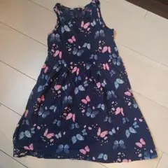 H＆M　蝶々　バタフライ　ワンピース ネイビー　134/140cm