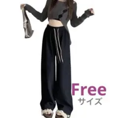 ゆったり楽ちん❣️コーデュロイ ワイドレッグパンツ レディース ウエストゴム 黒