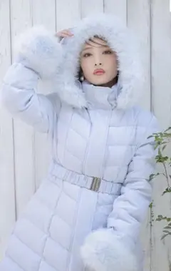 rienda　【神くびれダウン】Aラインダウンワンピコート　M ライトブルー