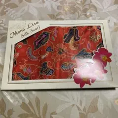 【美品】Mona Lisa シルクスカーフ 花柄 オレンジ