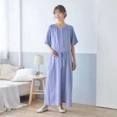 現行品入院準備に！マタニティサイズギャザー2WAY半袖ワンピース綿素材パジャマ