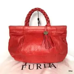 FURLA フルラ ハンドバッグ バッグ レザー 赤 レッド 編み込み ハンドル