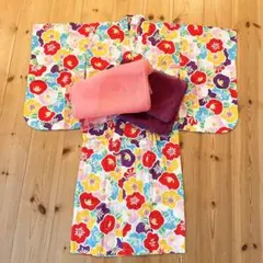 子供浴衣　女の子　5-6歳用　110cm 帯付き