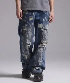 GRANCY シームデザインワイドストレートデニムパンツ Sサイズ ブルー