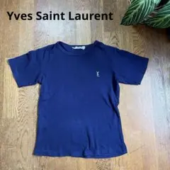 [海外古着]イヴ・サンローラン 刺繍ロゴ半袖Tシャツ ネイビー Sのサムネイル