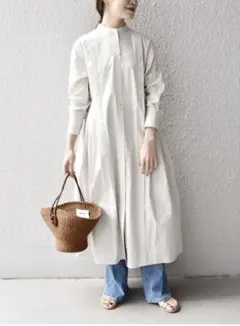 SHIPS バンドカラーサイドタックデザインワンピース