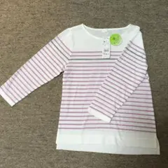 ボーダー7分袖 オーガニックコットン ピンク×ホワイト