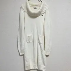 LACOSTE ニット ワンピース タートルネック ホワイト ロゴ 38