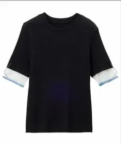 リブ編み ブラックニット 五分袖　LL