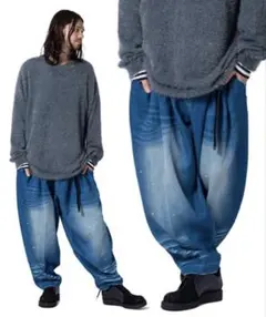 glamb ビリーニットデニムパンツ スウェットデニム 極太 ワイド 3タック