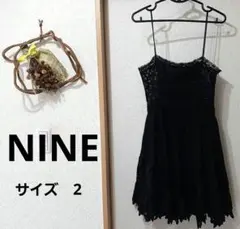 【NINE】ブラック レース キャミワンピースひざ丈コットン70％シルク30％のサムネイル