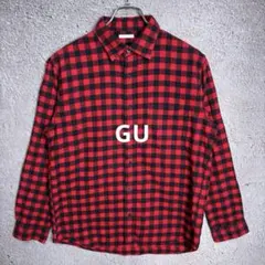 GU ジーユー フランネルチェックシャツ（長袖） 赤黒 【Mサイズ】