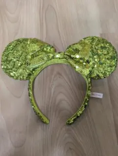ディズニー　カチューシャ　ミニー　スパンコール　リボン　黄緑　イエロー