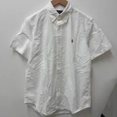 ✅【RALPH LAUREN】半袖シャツMホワイト刺繍ロゴコットン